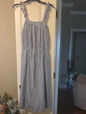 Old Navy Blue and White Striped Sundress with Ruffle Straps